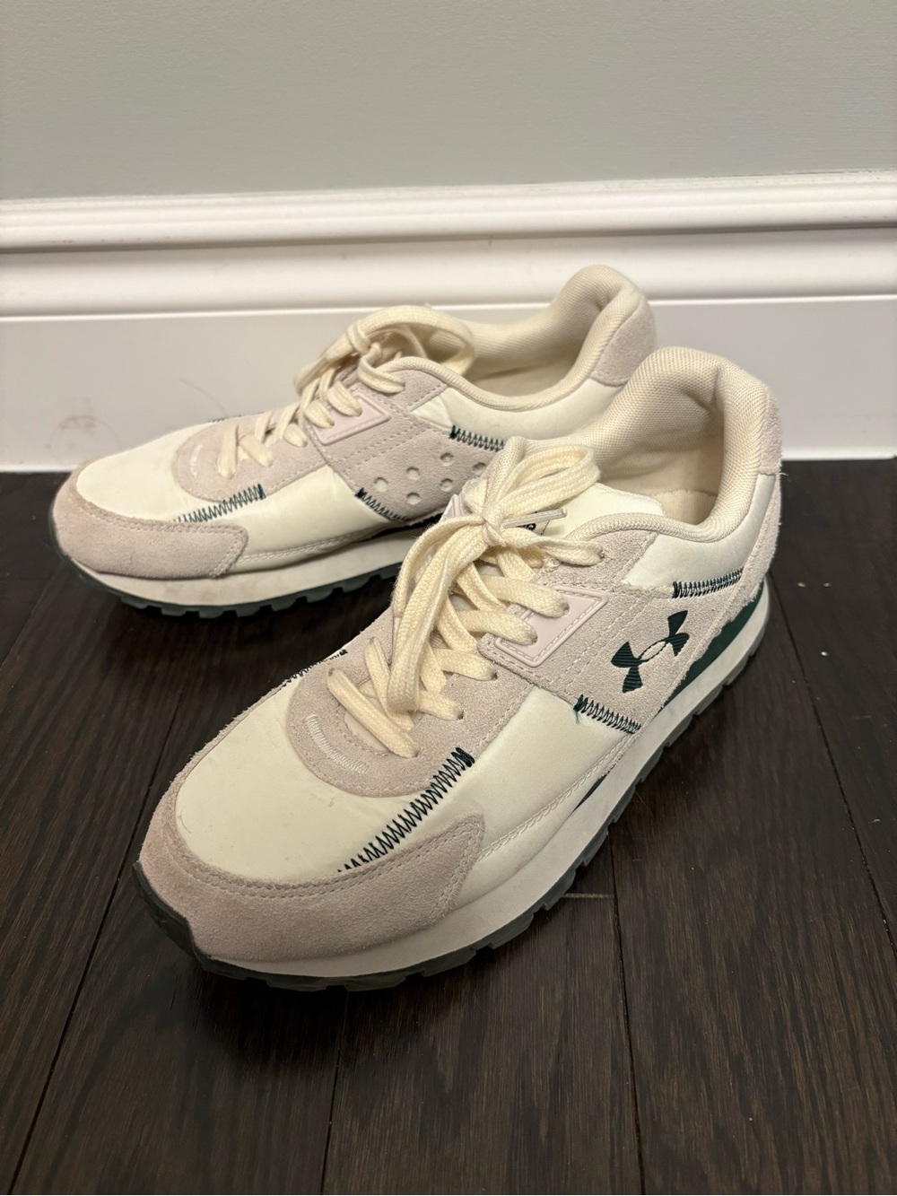 Under Armour Essential Runner Sneakers White Quartz Forest Green Women’s 7.5 US
